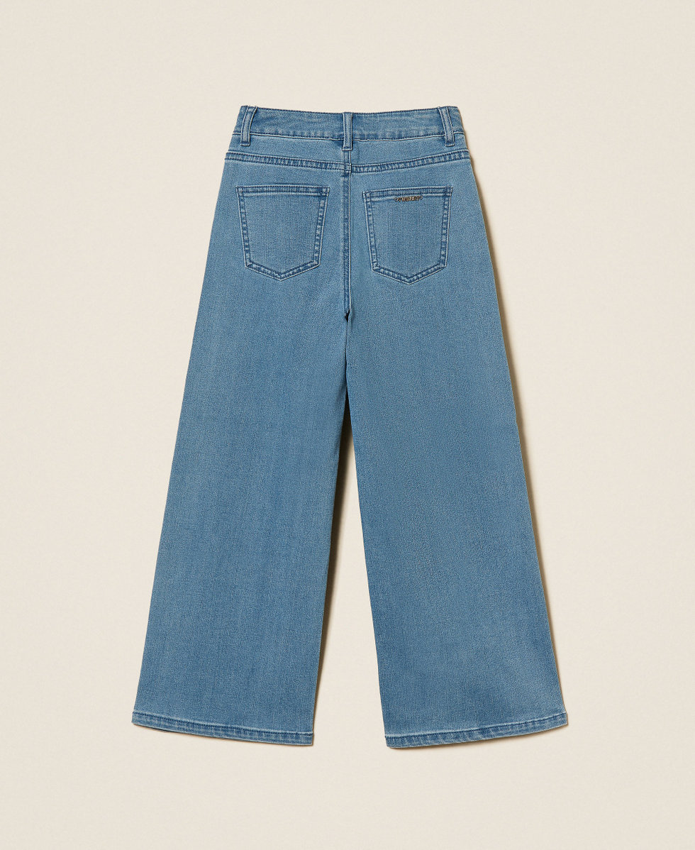 Wide-leg jeans with lace Medium Blue Denim Girl 261GJ2082_03451_S1