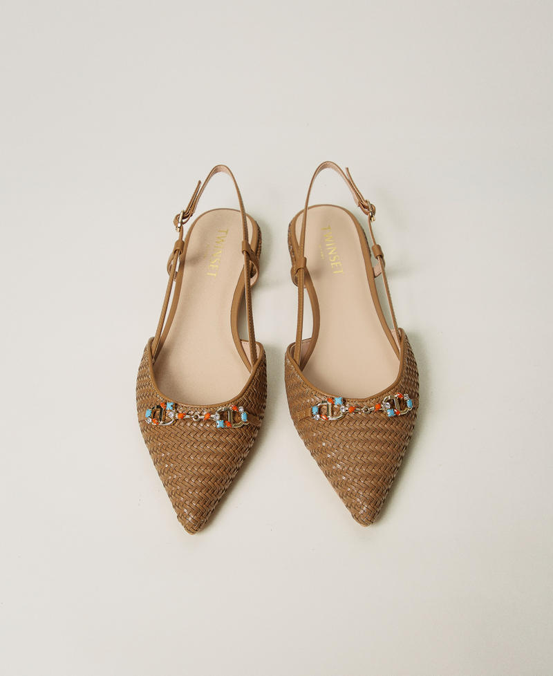 Slingback ballet flats with Oval T Natural White Woman 251TGT052_00497_04