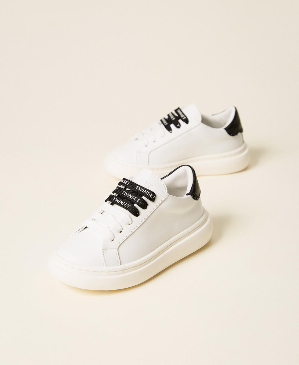Baby-Sneaker aus Leder mit Logo Zweifarbig Off White / Schwarz M&auml;dchen 262GCB030_10973_02