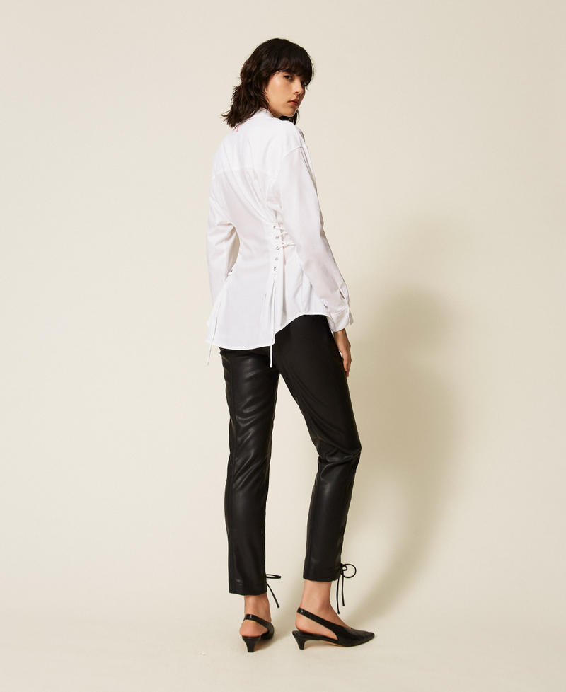 Faux leather trousers with ties Black Woman 262AQ2070_00006_03