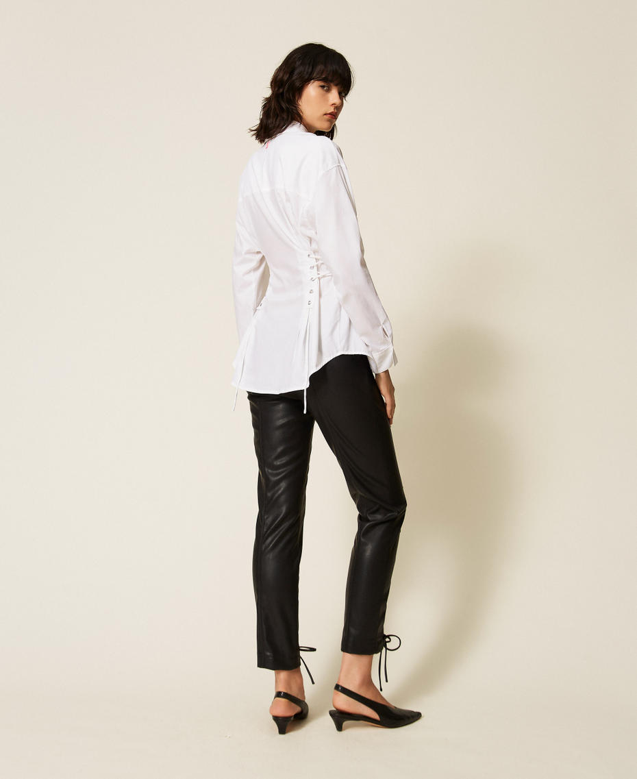 Faux leather trousers with ties Black Woman 262AQ2070_00006_03
