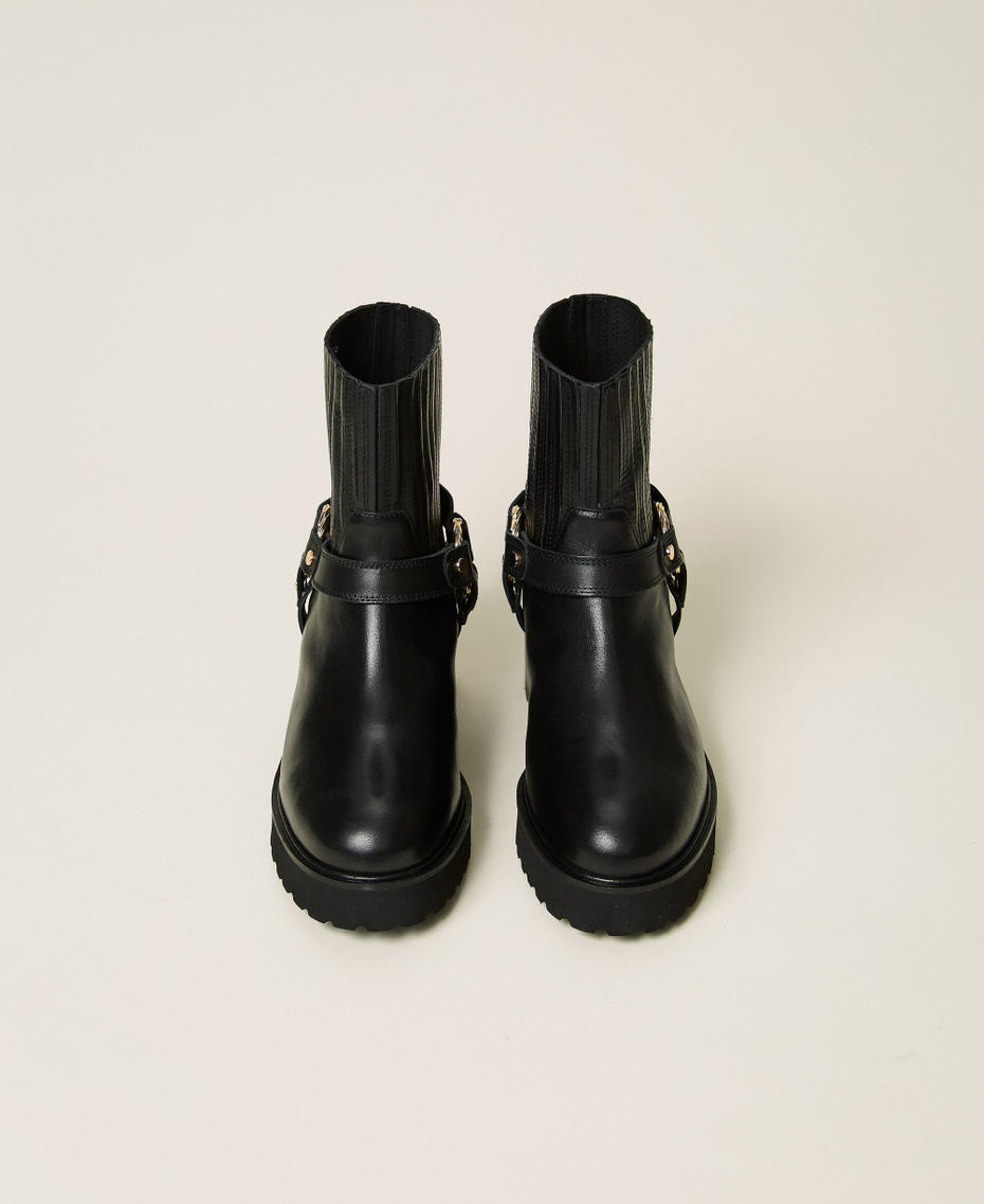 Bottines motardes en cuir avec anneau Noir Femme 262TCP062_00006_04