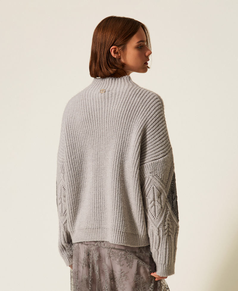 Wool blend intarsia jumper Two tone Light Grey Melange/Mid Grey Melange Lurex Woman 252TT3290_13011_04