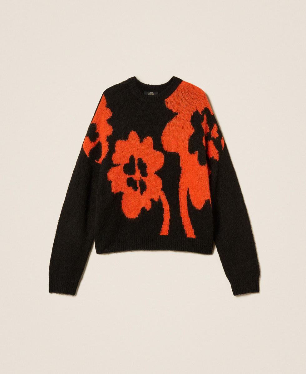 Crew neck jumper with inlay