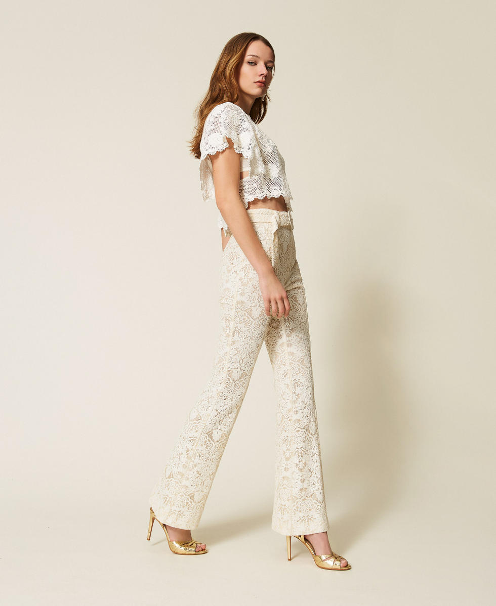 Pantal&oacute;n evas&eacute; de encaje con cintur&oacute;n N&aacute;car Mujer 261TT2314_00059_02