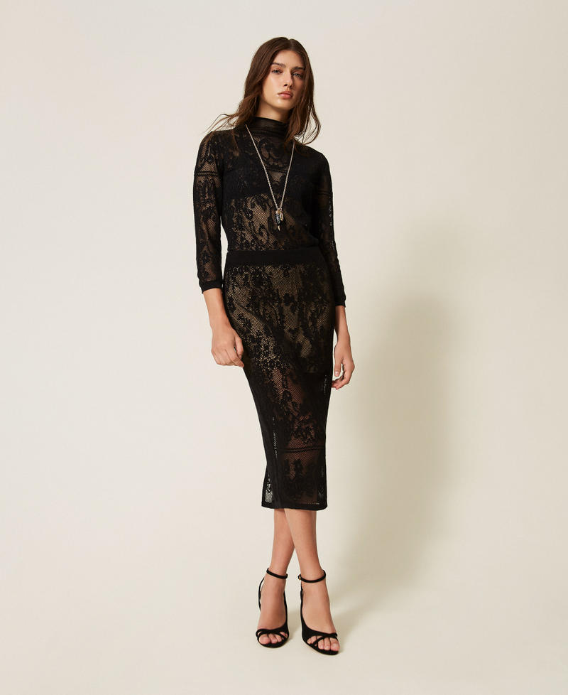 Jupe mi-longue en maille jacquard Noir Femme 262TF3032_00006_01