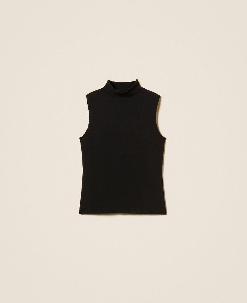 Strick-Top mit H&auml;keldetails Schwarz Frau 262TP3034_00006_S0