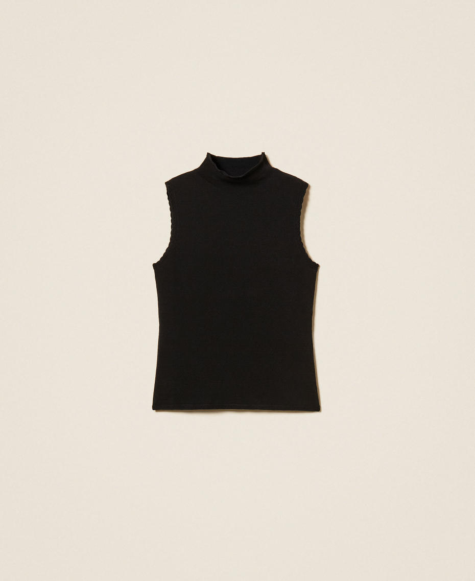 Strick-Top mit H&auml;keldetails Schwarz Frau 262TP3034_00006_S0