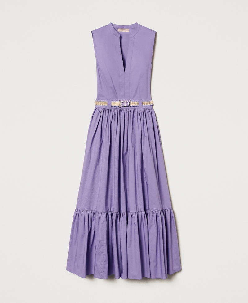Long poplin dress with flounce Cold Lavender Woman 251TT2101_11948_S0