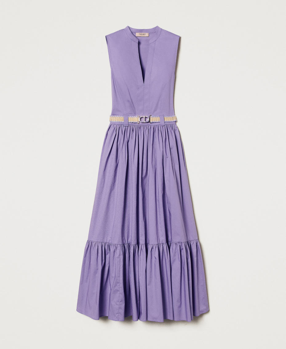 Long poplin dress with flounce Cold Lavender Woman 251TT2101_11948_S0