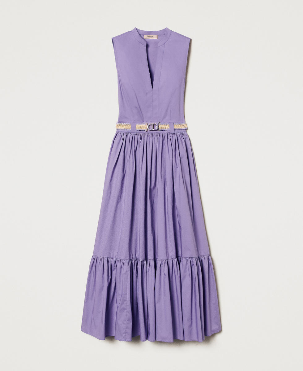 Maxikleid aus Popeline mit Volant Cold Lavender Frau 251TT2101_11948_S0