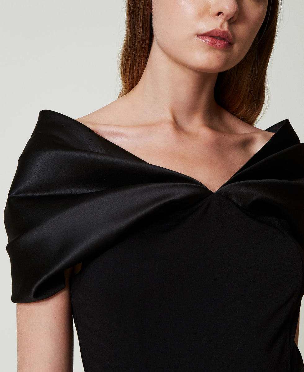 Abito longuette con inserto in raso Nero Donna 242AT2040_00006_04