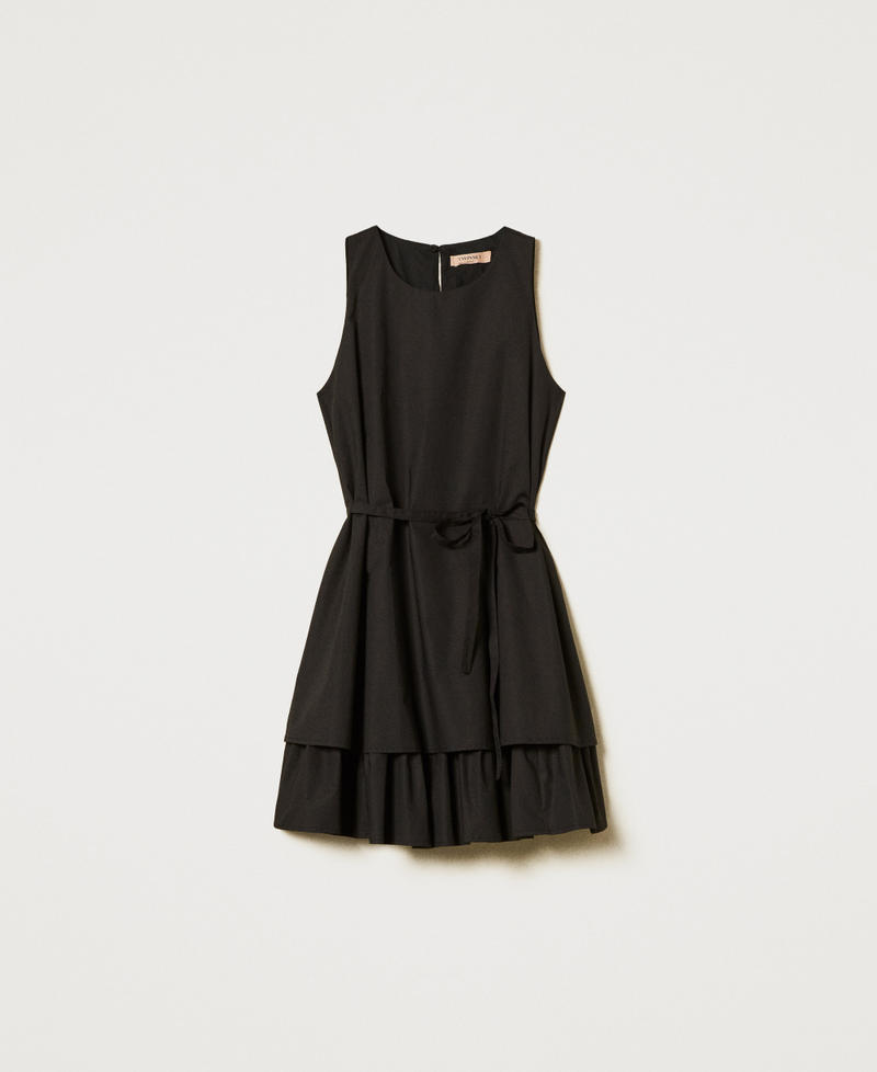 Robe courte en popeline avec volant Noir Femme 251TF202C_00006_S0