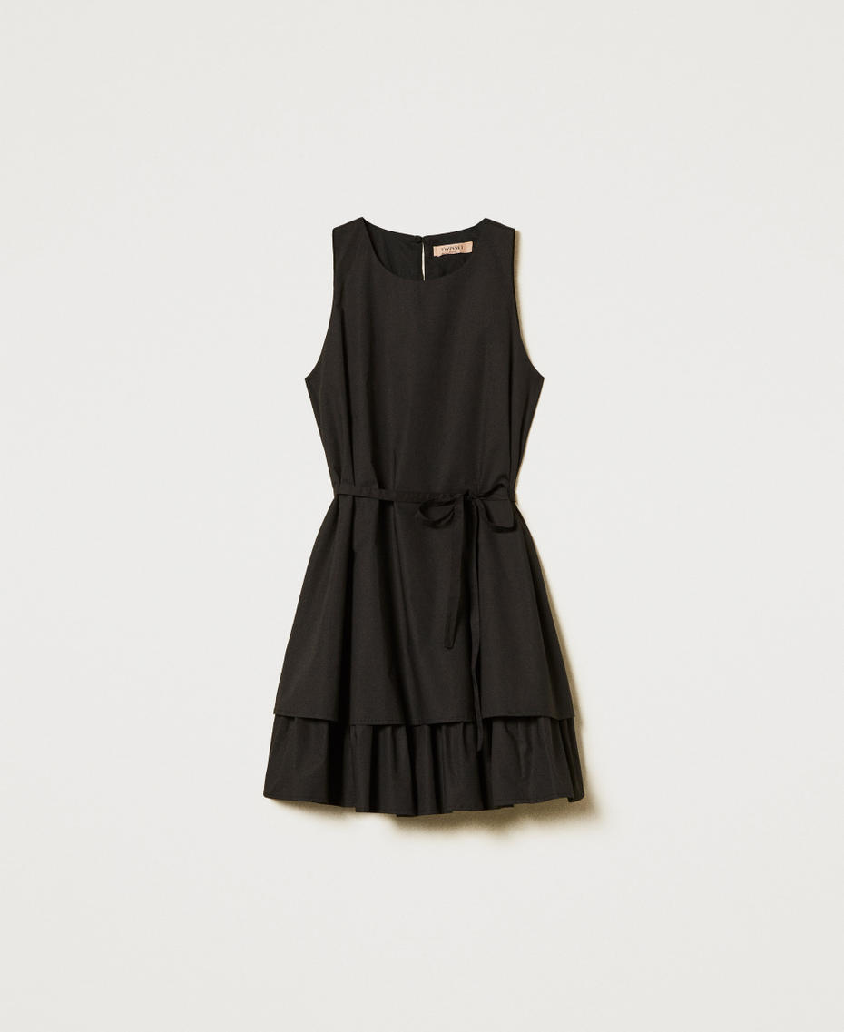 Robe courte en popeline avec volant Noir Femme 251TF202C_00006_S0