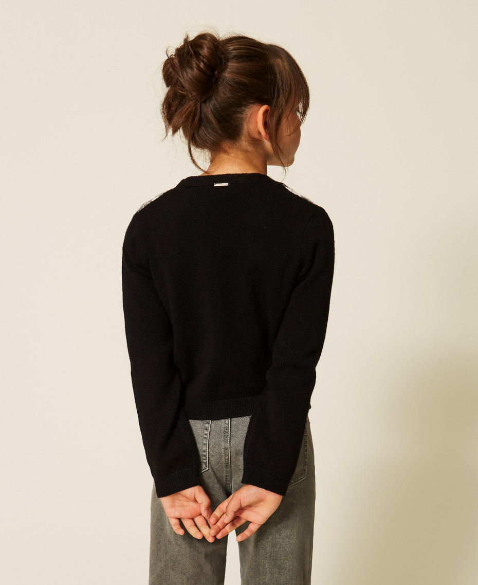 Strickcardigan mit Rautenmuster Schwarz / Rautenmuster Mittelgrau-Melange M&auml;dchen 262GJ3051_13779_03
