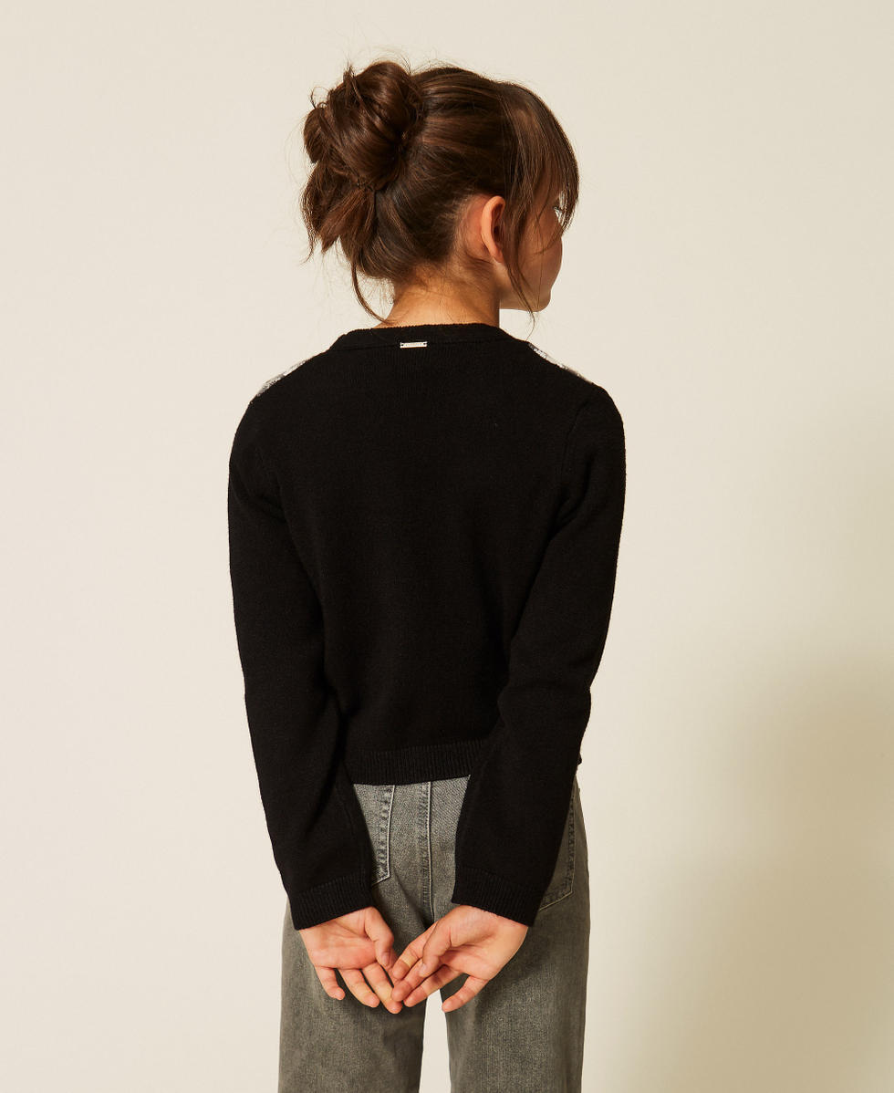 Strickcardigan mit Rautenmuster Schwarz / Rautenmuster Mittelgrau-Melange M&auml;dchen 262GJ3051_13779_03