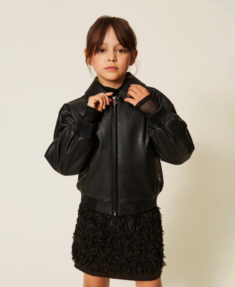 Leather-like bomber jacket with collar Black Girl 262GJ2010_00006_01