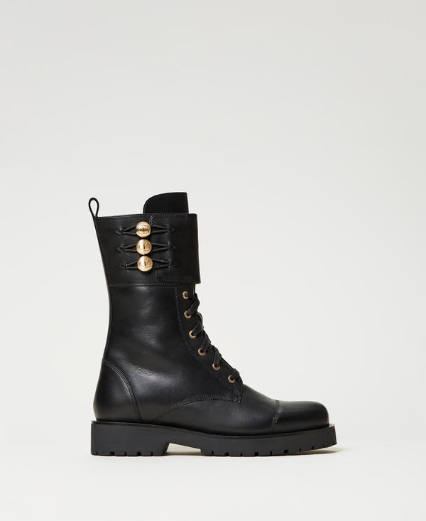 Leather combat boots with buttons