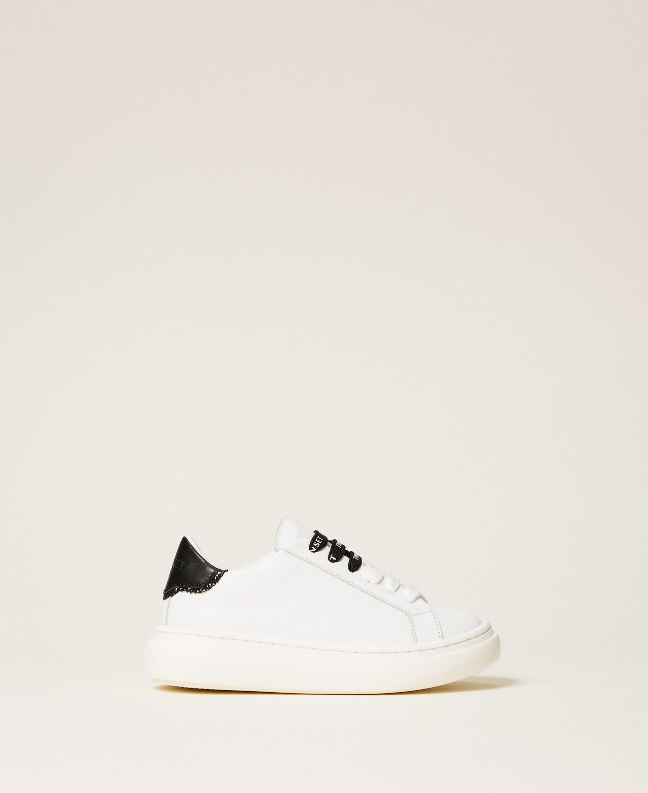 Twinset Girls Two Tone Off White/Black Baby´S Leather Trainers With Logo