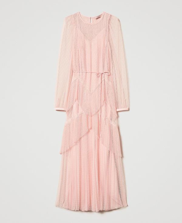 Long tulle dress with pleated flounces