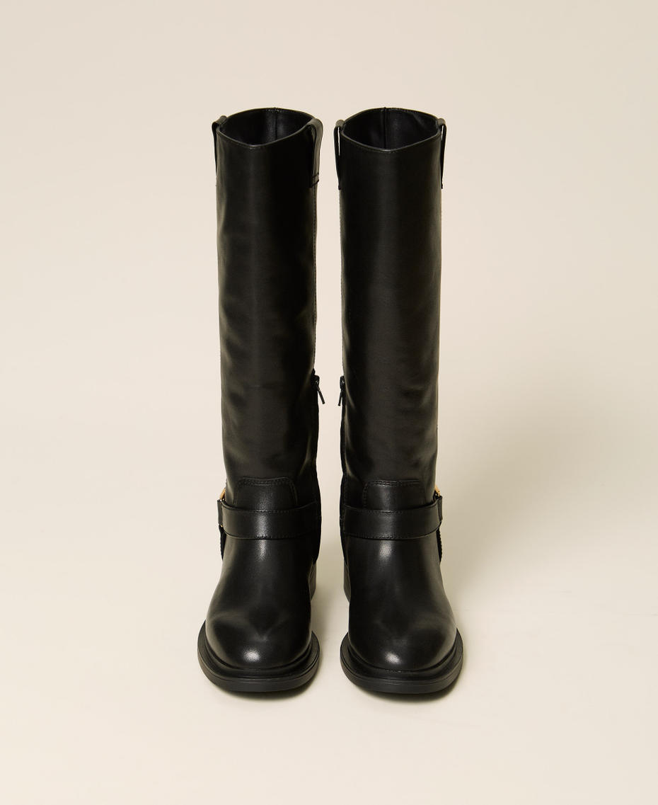 Lederstiefel mit Logo Schwarz Frau 262TCP024_00006_04