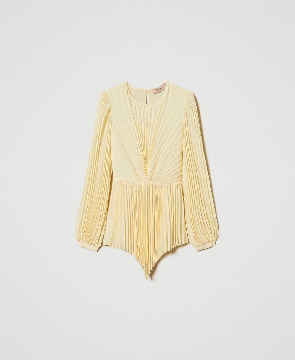 Blouse en cr&ecirc;pe georgette pliss&eacute; Vanille Femme 251TP2333_12143_S0