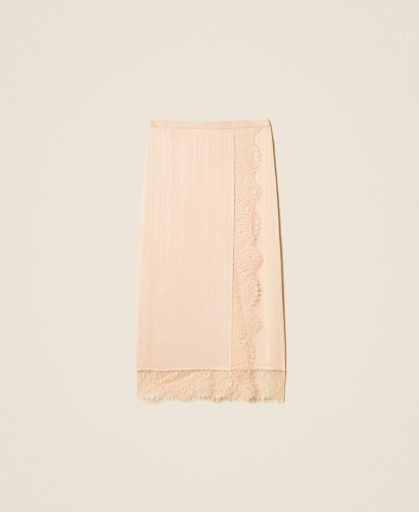 Satin and lace midi skirt