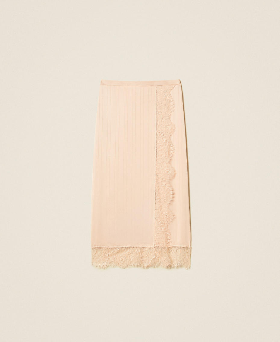 Satin and lace midi skirt Peachy Keen Pink Woman 262TP2123_11947_S0