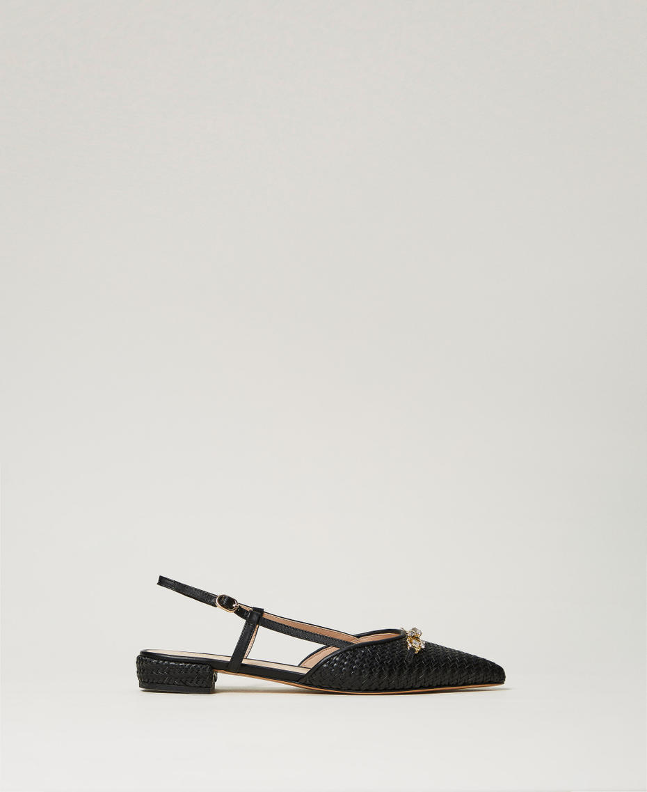 Slingback ballet flats with Oval T Black Woman 251TGT052_00006_01