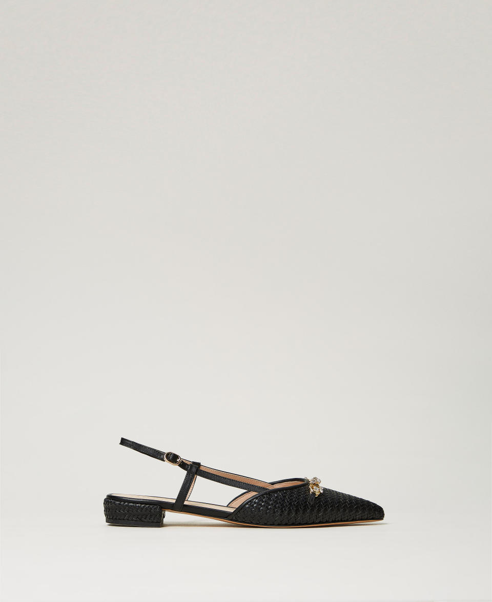 Slingback ballet flats with Oval T Black Woman 251TGT052_00006_01