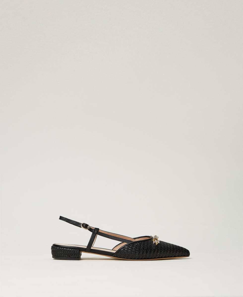 Slingback ballet flats with Oval T Black Woman 251TGT052_00006_01