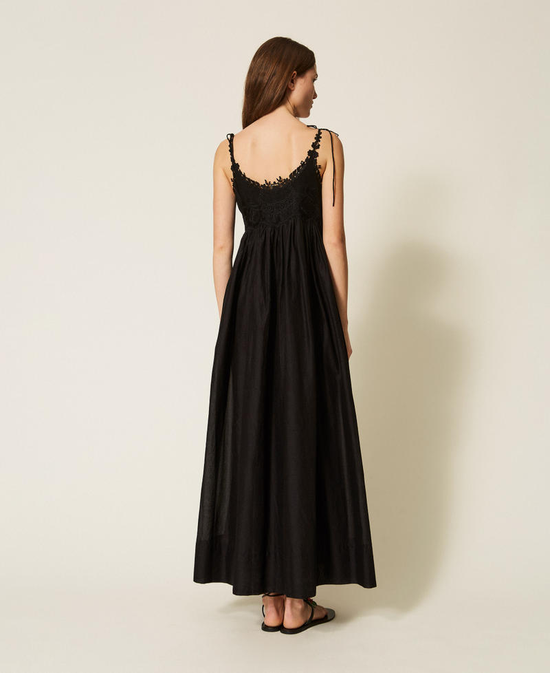 Длинное муслиновое платье с кружевом Черный женщина 261TT2140_00006_03