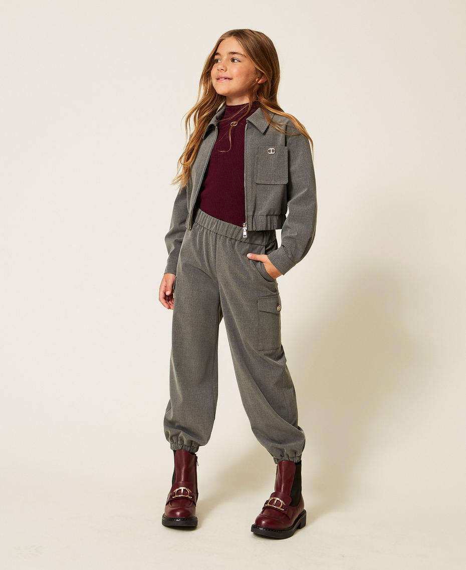 Pantalon de jogging en flanelle Gris Moyen Mélangé Fille 252GJ2273_11727_01