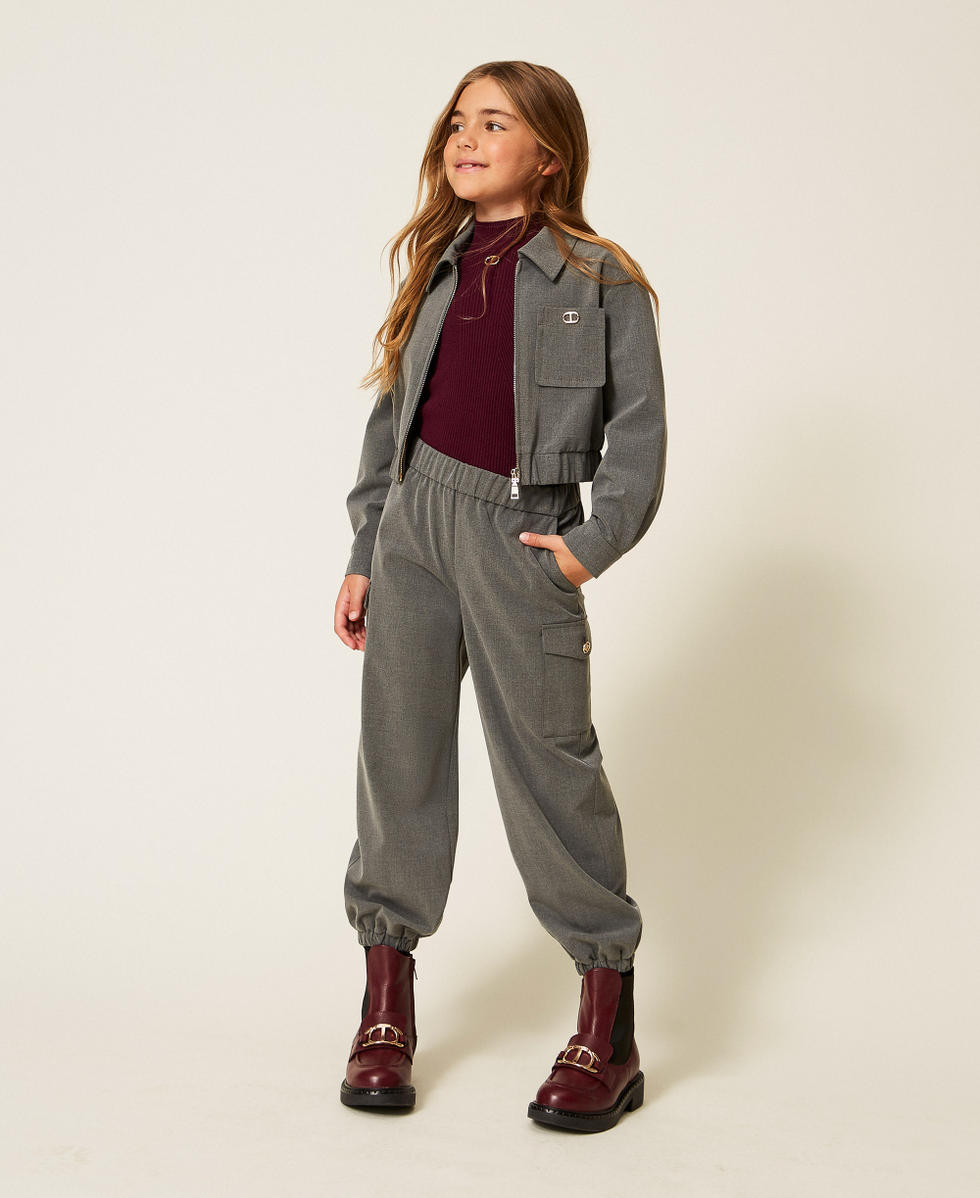 Joggers de franela Gris Medio Jaspeado Ni&ntilde;a 252GJ2273_11727_01