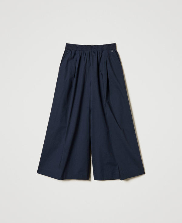 Pantaloni cropped in popeline con pieghe