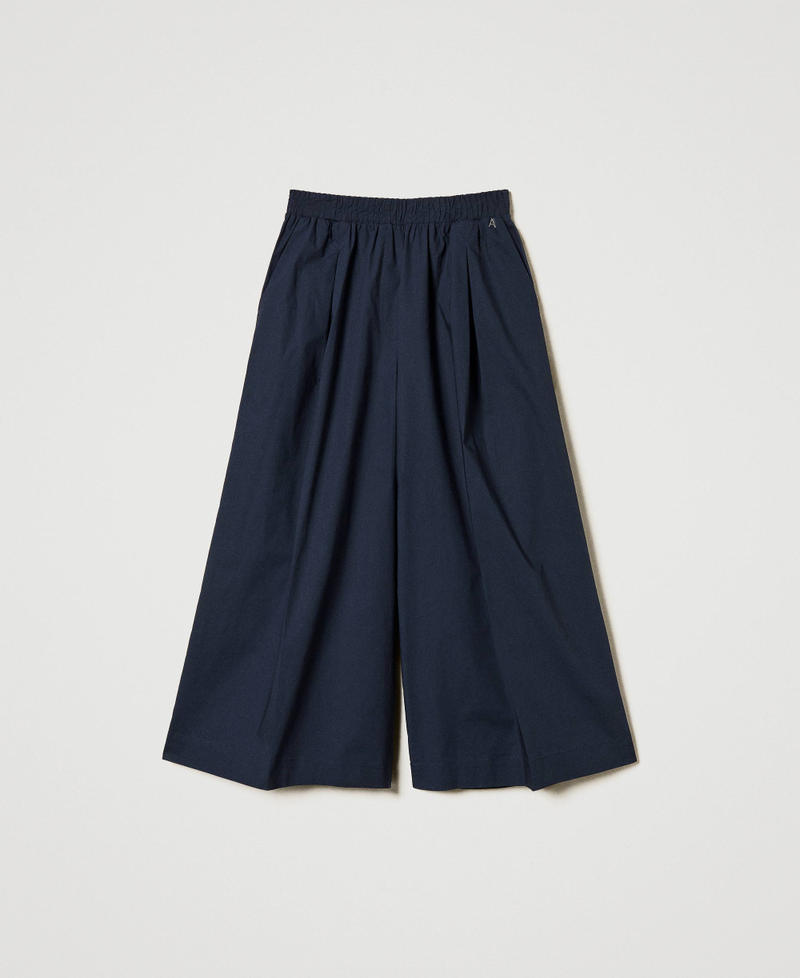 Cropped poplin trousers with pleats Deep Blue Woman 251AP2308_03585_S0