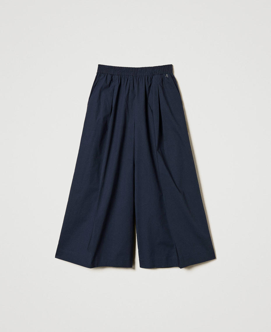 Cropped poplin trousers with pleats Deep Blue Woman 251AP2308_03585_S0