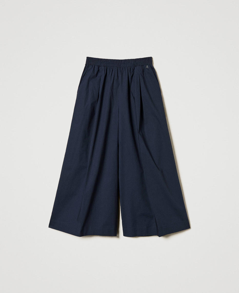 Cropped poplin trousers with pleats