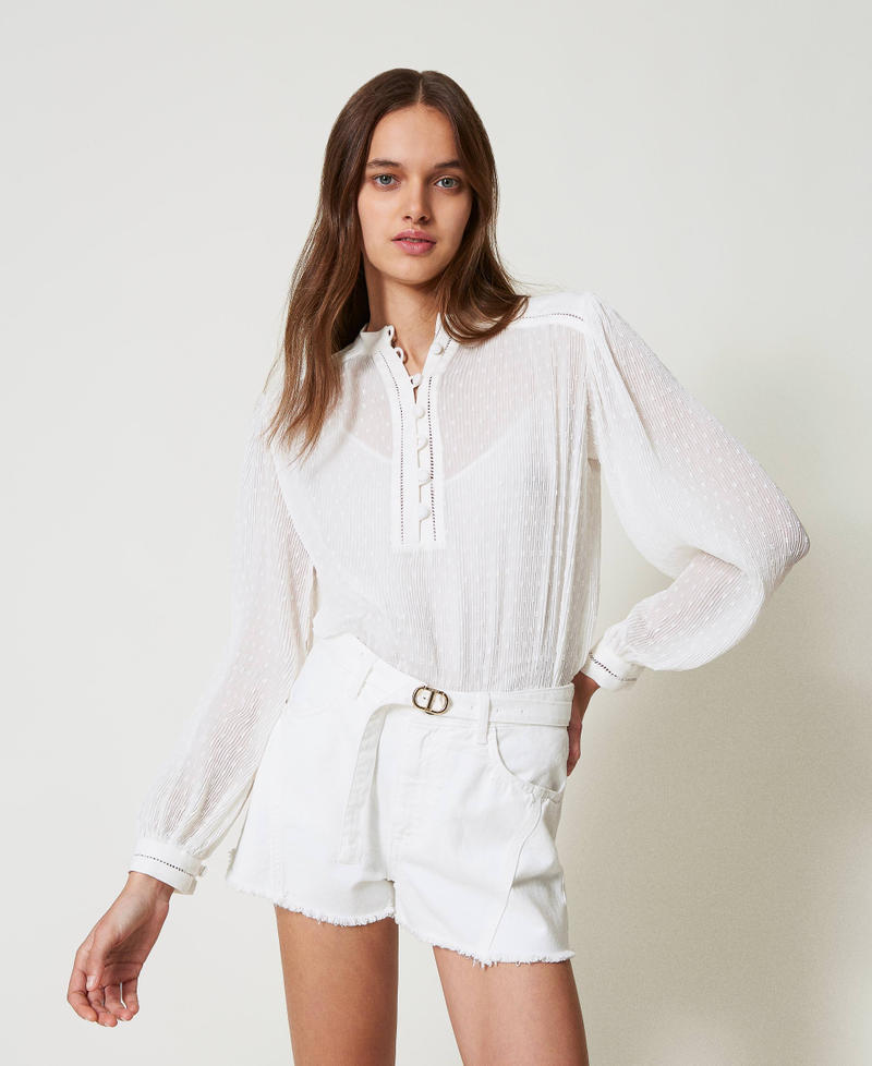 Georgette blouse with pleats and embroidery White Snow Woman 251TP2062_00282_01