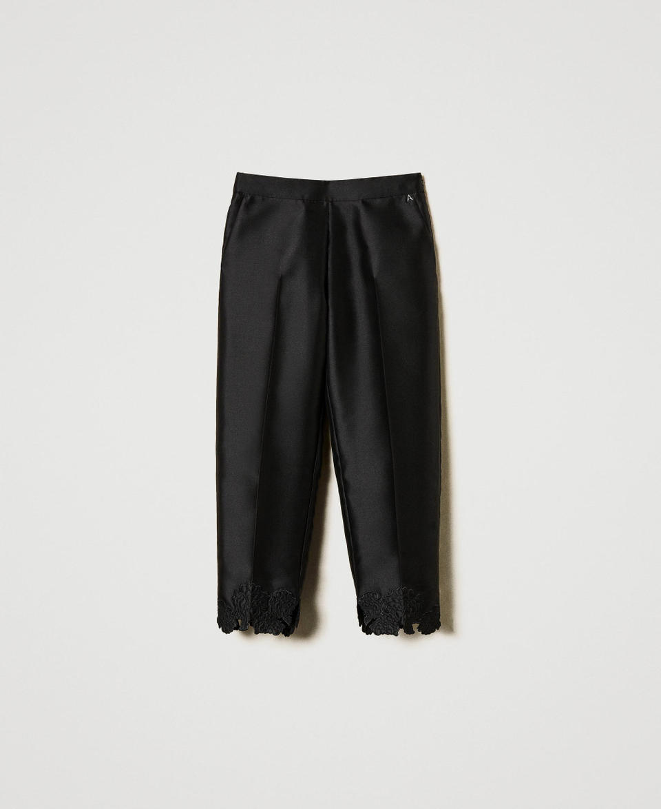 Twill trousers with broderie anglaise Black Woman 251AP2263_00006_S0