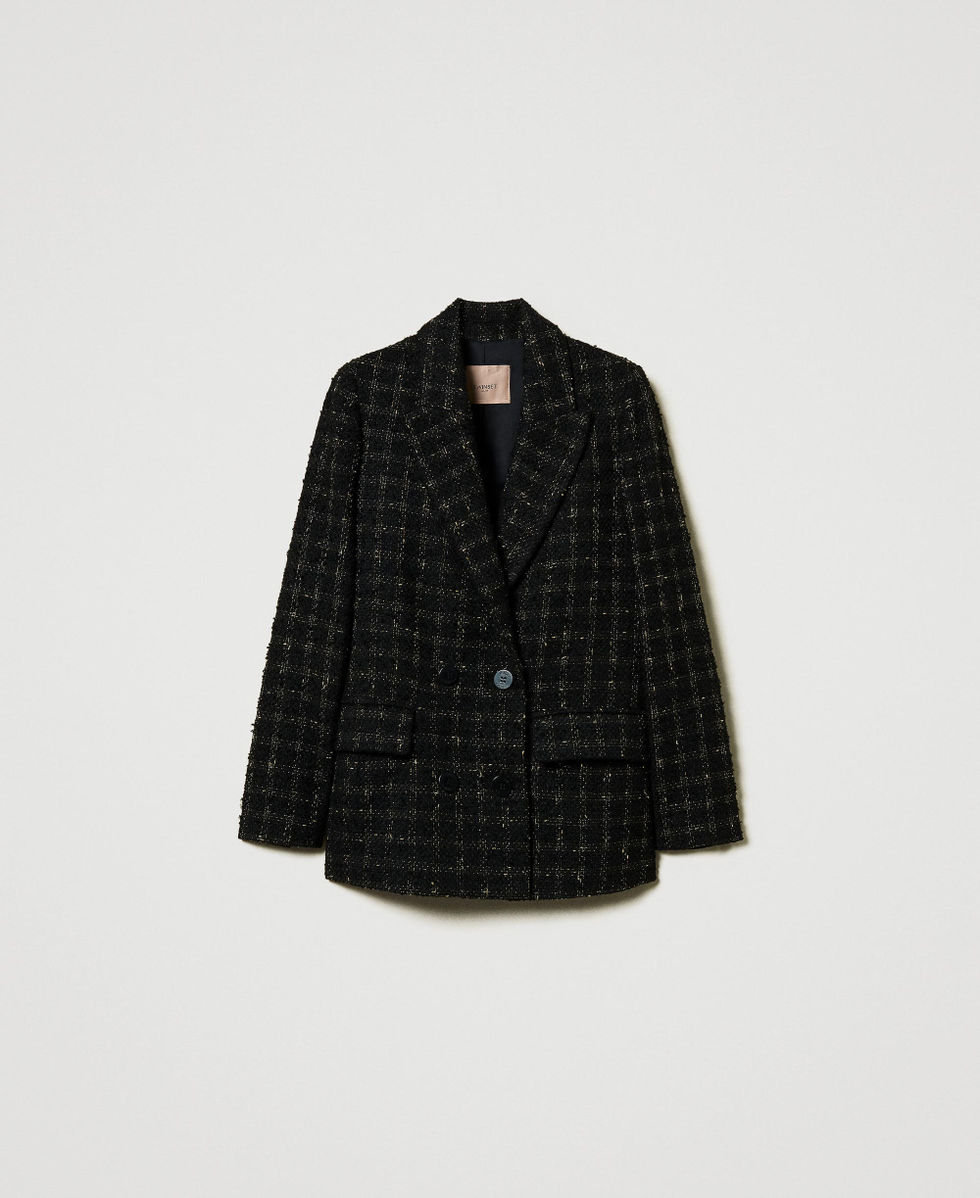 Boucl&eacute; blazer with check pattern Black / Gold Boucl&egrave; Woman 242TT2154_12009_S0
