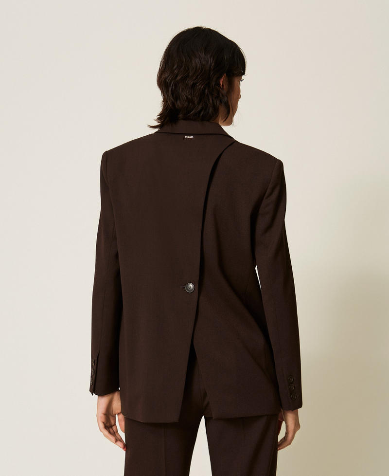 Blazer aus mattem Satin Kaffeeschokolade Frau 262TT2222_11946_03