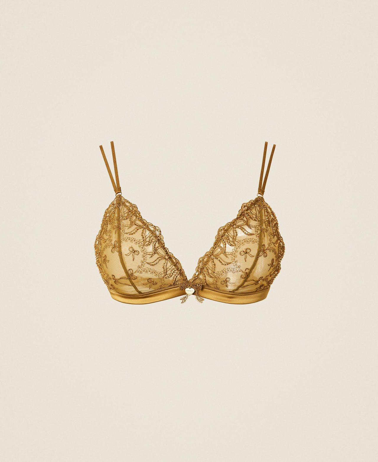 Soutien-gorge triangle en tulle brodé avec nauds