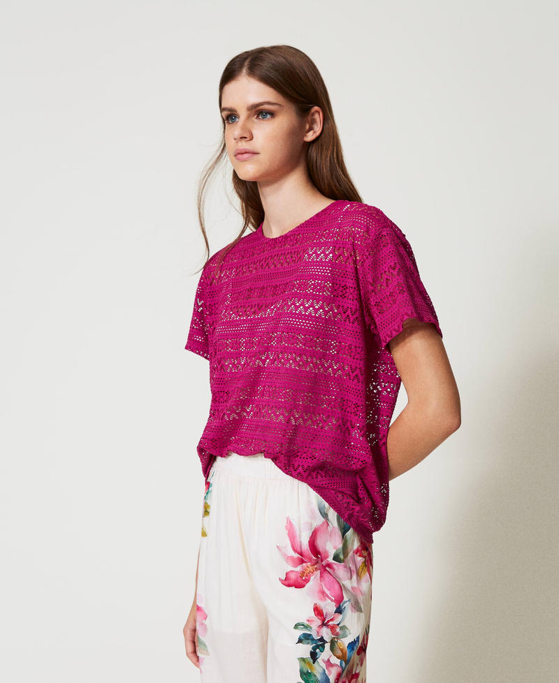 Regular fit lace effect T-shirt Magenta Purple Woman 251LB2GAA_11736_02