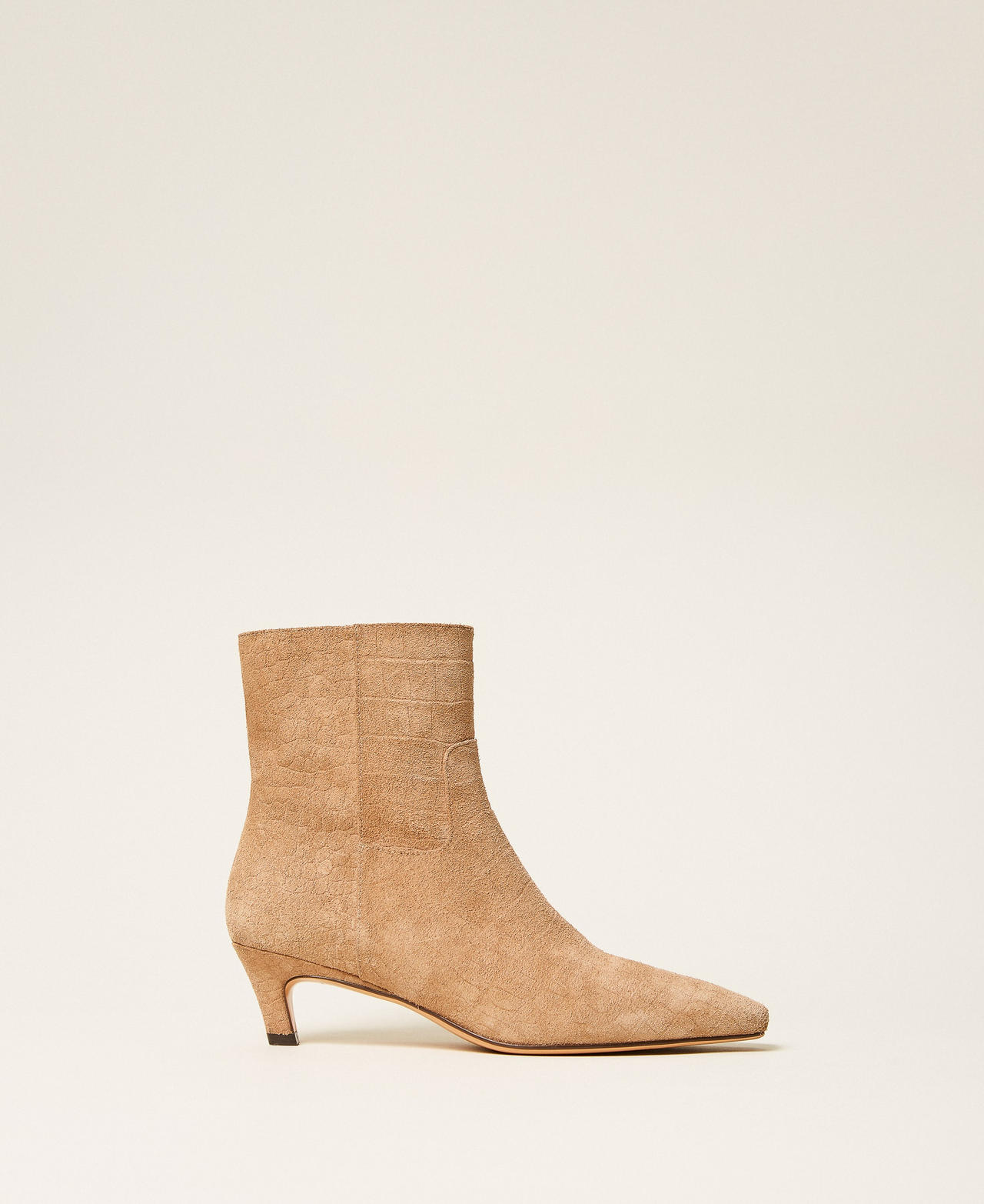 Crocodile print suede ankle boots