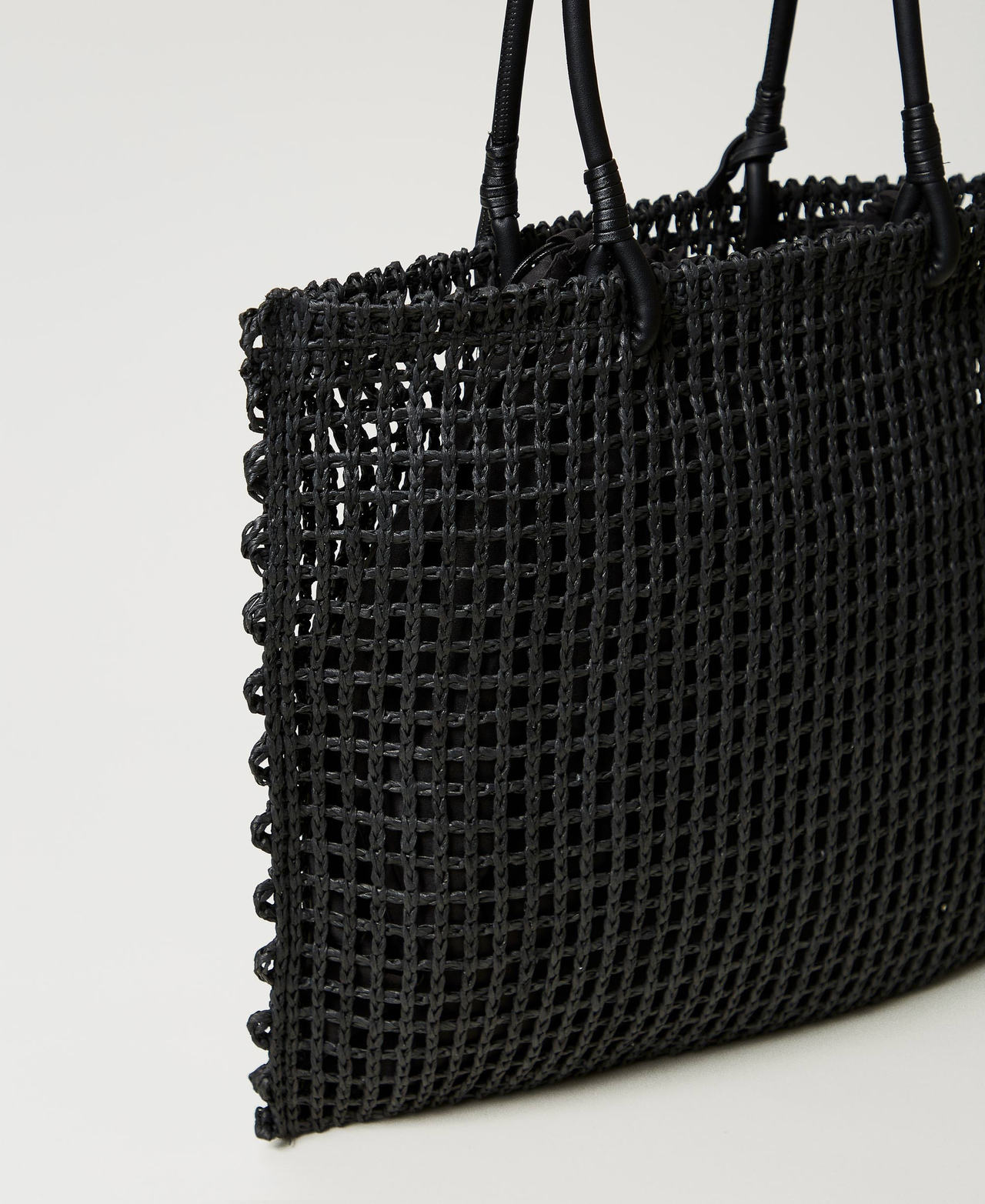 Borsa shopper effetto paglia a rete Nero Donna 251LB7ADD_00006_03