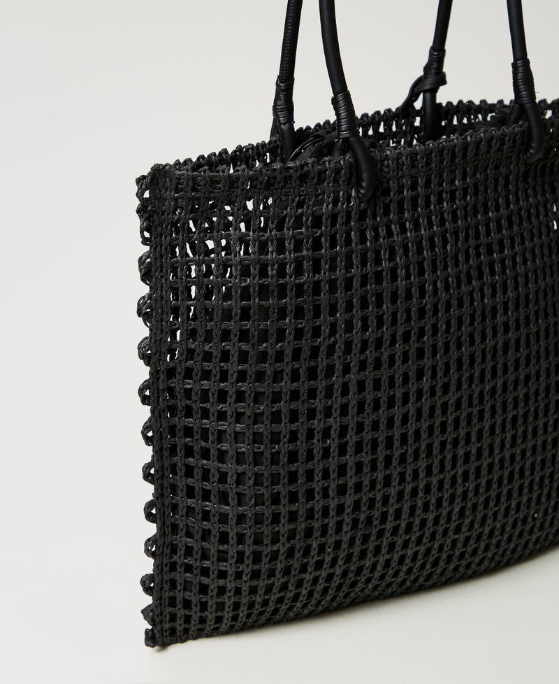 Borsa shopper effetto paglia a rete Nero Donna 251LB7ADD_00006_03