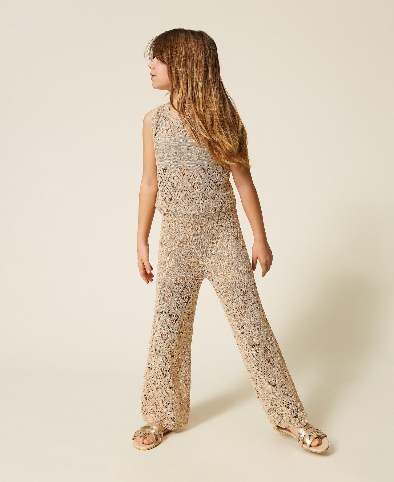 Top et pantalon ample en maille avec losanges Beige &laquo;&nbsp;Safari&nbsp;&raquo; Fille 261GJ3031_13191_01