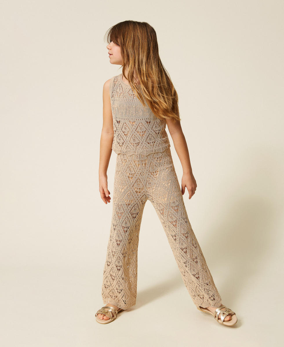 Knit top and wide-leg trousers with diamond pattern Safari Beige Girl 261GJ3031_13191_01