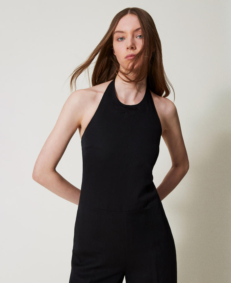 Long linen blend jumpsuit Black Woman 251TE2142_00006_04